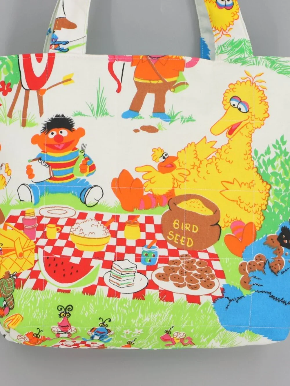 Sesame Street Vintage Quilted Tote Bag Handmade Upcycled